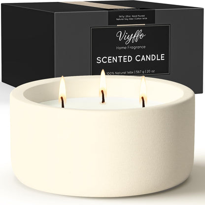 Viyffo 20oz Large Scented Candle – Vanilla Fragrance, 3 Wick Non Toxic Soy Candle, Ivory White Ceramic Jar, Luxury Home Fragrance, Elegant Spring Décor & Premium Birthday Gift