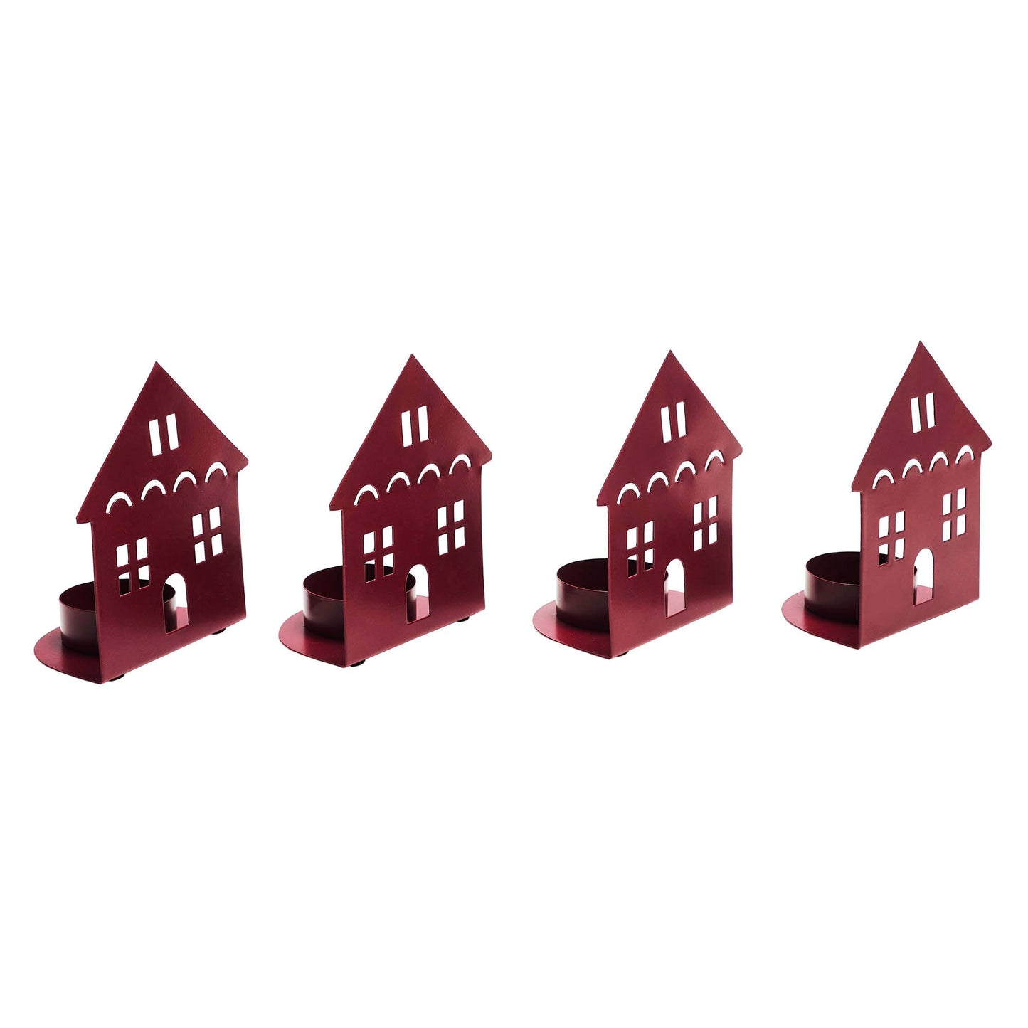 VHC Brands Tealight Holder House Burgundy Set of 4 4.5x3.75x2.25