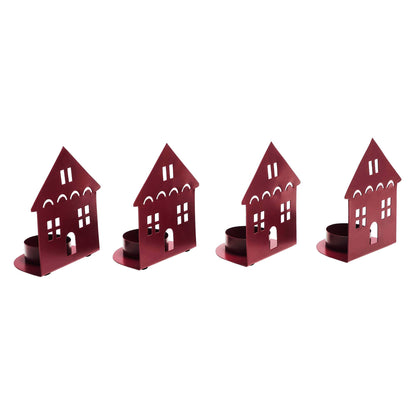 VHC Brands Tealight Holder House Burgundy Set of 4 4.5x3.75x2.25