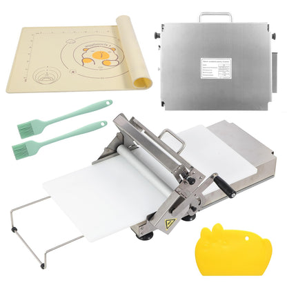 32.6" x 11.8" Folding Manual Dough Sheeter with PE Board – Stainless Steel Countertop Dough Roller Machine, Adjustable Thickness (0–25mm) for Pastry, Pizza, Croissant, Cookie & Pasta