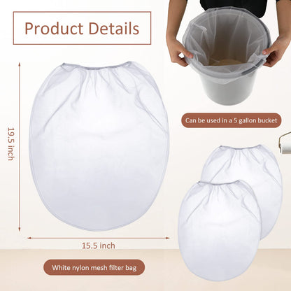 Patelai 500 Pcs 5 Gallon Paint Strainer Bags Regular Fine Mesh/Elastic Top Bag Strainers for Use with Paint Sprayers (White)