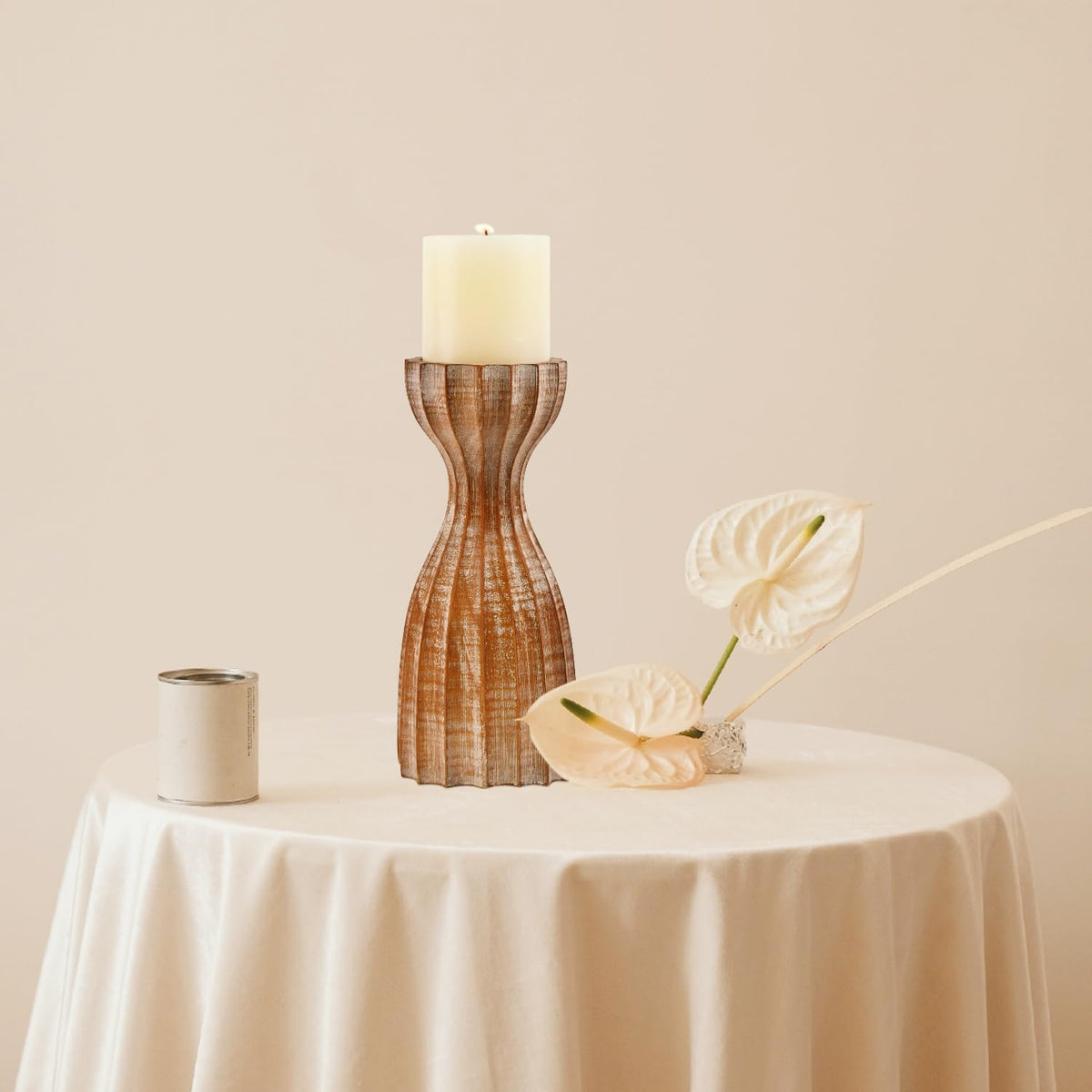 Wood Candle Holders for Pillar Candles Wooden Candlestick Holder Unique Angular Design Home Decer with Solid Wood High-End Retro Farmhouse Style (Retro Wave)