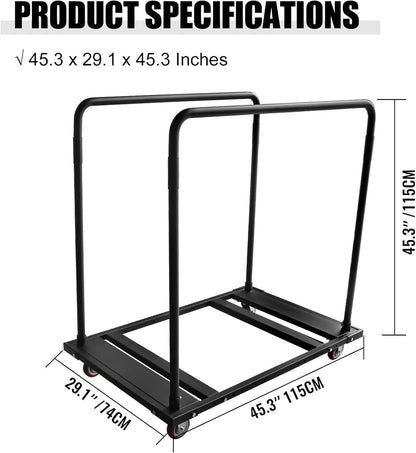 Folding Table Cart Black Table Rack for 60" Round Tables Heavy Duty Table Trolley Black Desk Trolley Steel Frame Rolling Casters Party Event Hotel Furniture 10 Table Capacity,45.3 X 45.3 X 29.1