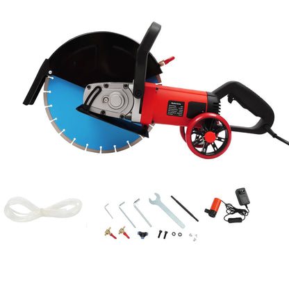Electric Concrete Saw, 14In Wall Chaser Concrete Cutter Saw, 4000W Circular Saw with Saw Blade and Rolling Pulley, Wet/Dry Disk Saw Cutter for Cutting Stone, Concrete, Granite, Ceramics