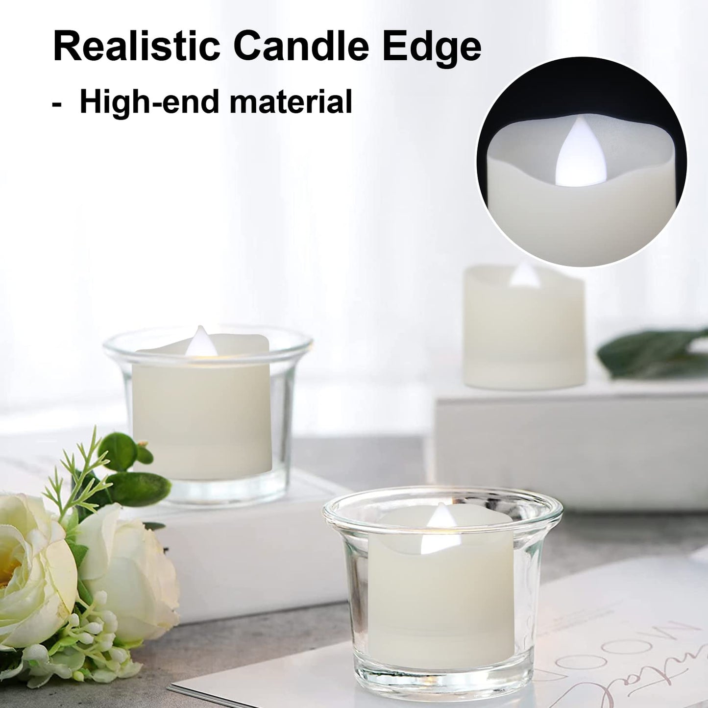 Flameless LED Tea Lights With Remote - Battery Operated Votive Candles With Timer, 200H, Unscented Outdoor Flickering White Flame - 1.3" Set of 6