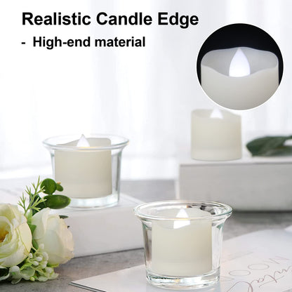 Flameless LED Tea Lights With Remote - Battery Operated Votive Candles With Timer, 200H, Unscented Outdoor Flickering White Flame - 1.3" Set of 6