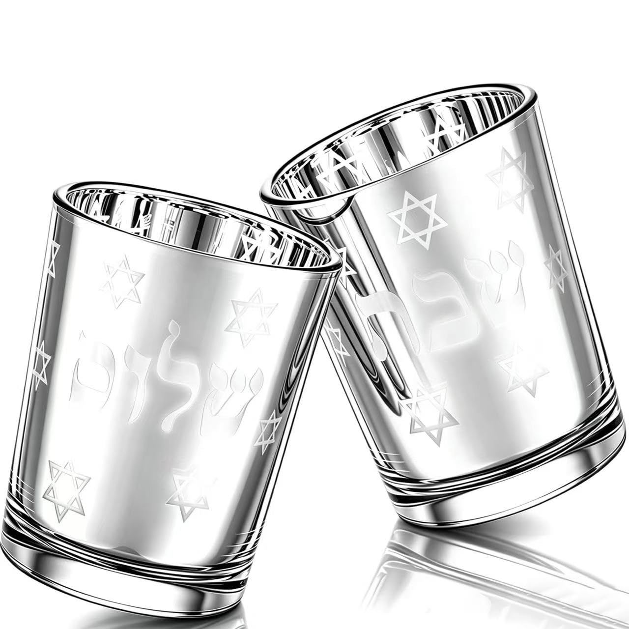 ZIVOSELY Set of 2 Glass Shabbat Candle Holders, Thickened Heat-Resistant Electroplated Glass Tea Light Holders for Jewish Judaica Sabbath Hanukkah Gifts, All Silver
