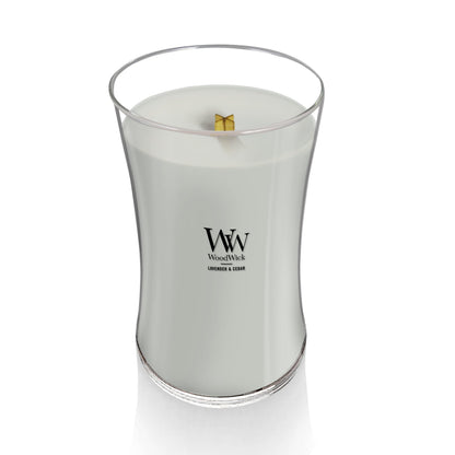 WoodWick Lavender & Cedar Holiday Candle Gifts for Women and Men, 21.5 oz Large Hourglass Candle with Crackling Wick