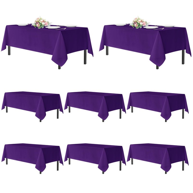 sancua Purple Tablecloths for 8 Foot Rectangle Tables, 8 Pack - Washable Polyester Fabric Table Cloth for Halloween Party Wedding Birthday Banquet Reception, 60x120 Inch