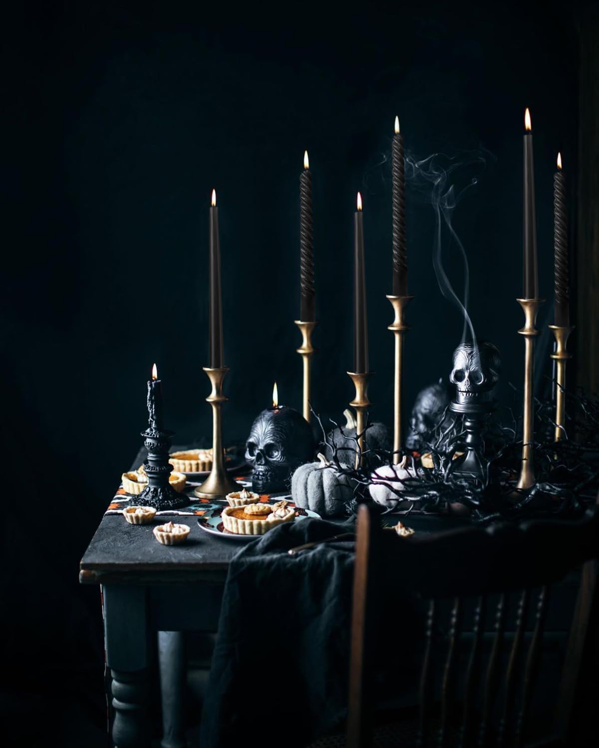 6 Pack Black Taper Candles and 6 Pack Spiral Candles Set – 10 Inch Elegant Dripless Candlesticks for Halloween Decor Parties Meditation and Home Ambiance