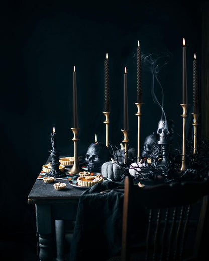 6 Pack Black Taper Candles and 6 Pack Spiral Candles Set – 10 Inch Elegant Dripless Candlesticks for Halloween Decor Parties Meditation and Home Ambiance