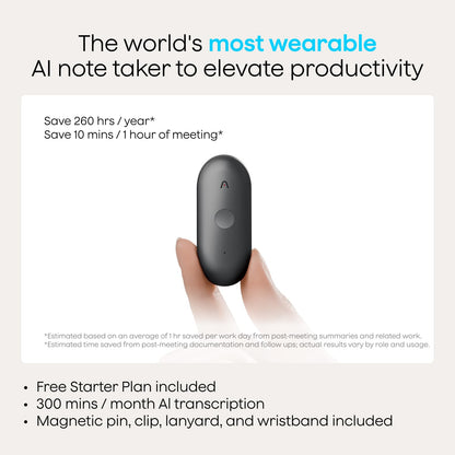 Plaud NotePin S AI Voice Recorder, Wearable AI Notetaker, AI Transcribe & Summarize, Support 112 Languages, 64GB Audio Recorder for Meetings Interviews, Professionals, Teams, with 4 Accessories