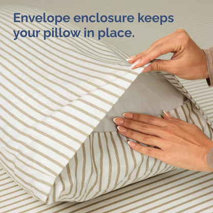 Skiennix King Pillow Cases Set of 4 - Ultra Soft Hotel Quality Covers - Wrinkle Free & Fade Resistant - Beige Stripes