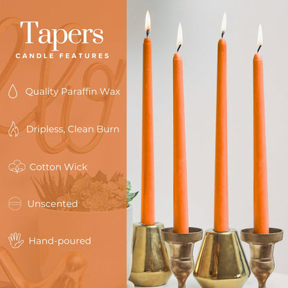 Simply Soson Orange Taper Candles 10 inch Dripless, Set of 4, Perfect for Dinner, Wedding, Party or Christmas
