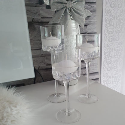 Hurricane Candle Holder Glass Candleholders Holders Votive Long Stem Tealight Tall High Tea Light Elegant Transparent Ideal Dining Wedding Party Home Decoration Gifts (Large 1 Set)