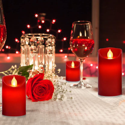 Flameless Battery Operated Flickering Candles:3PACK Red Real Wax Pillar Candle,Electric LED Candle with 10-Key Remote Control and 24 Hours Timer for Home Decoration Holiday Party
