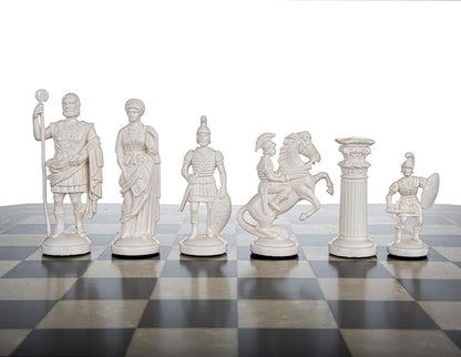Roman Chess Set - Vinyl Chess Board Black/White- Size 173 + Roman Chess Pieces 375 Black/White