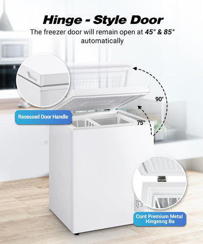 7.0 Cu.ft Chest Freezer, Top Open Door Deep Freezer with 7 Adjustable Thermostat (-18°F to 50°F), Compact Freezer with Removable Basket for Home/Garage/Office, White