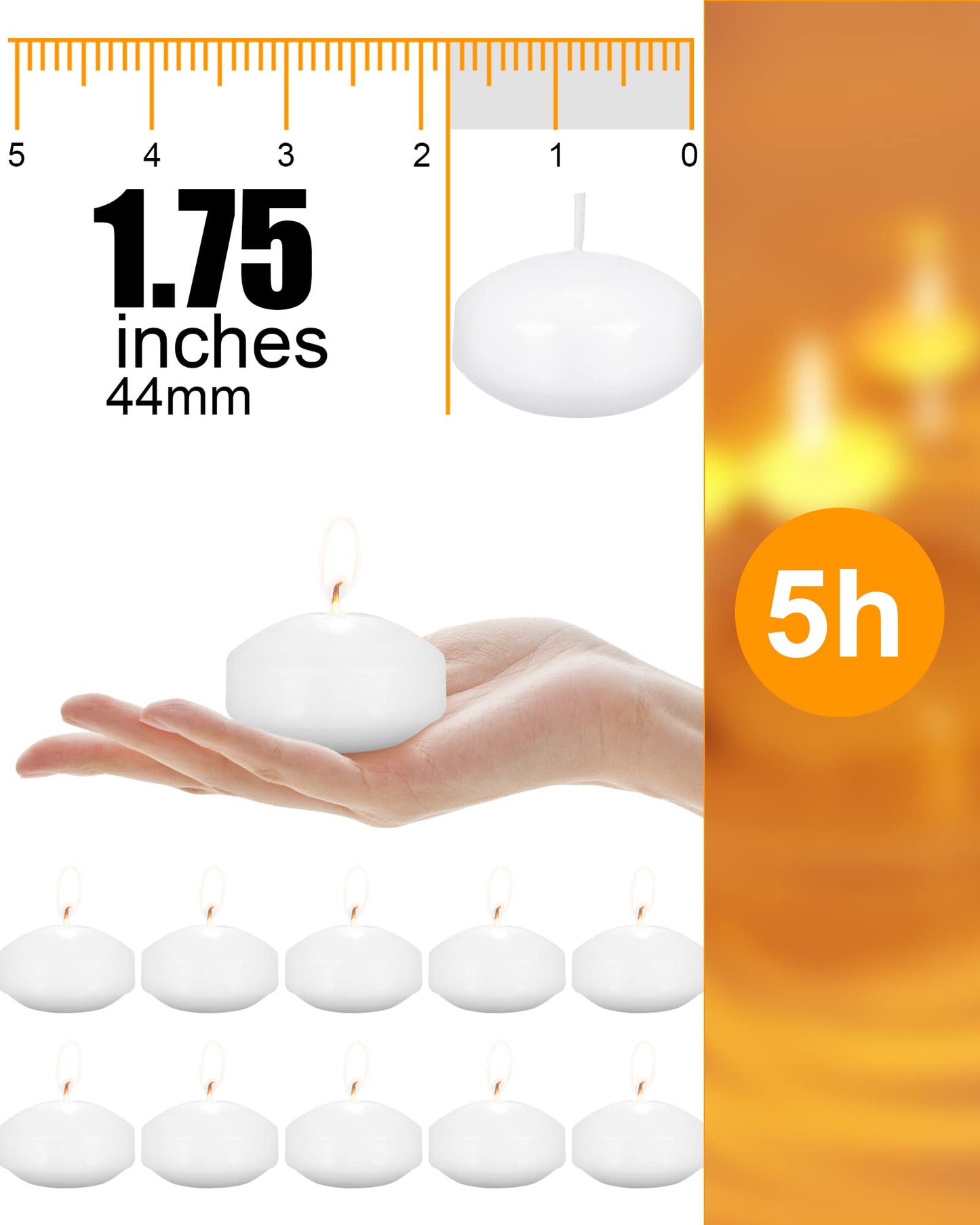 Treela 80 Pcs 1.73 Inch Unscented Floating Candles, Dripless Tealight Candles Home Decorations, Cute and Elegant Burning Candles for Wedding Vases Centerpieces Party Accessories (White)