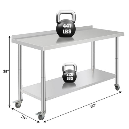 ExploreHorizon 60"x24"x35" NSF Stainless Steel Work Table, Heavy Duty Prep Table with Adjustable Undershelf, Commercial Metal Table for Kitchen, Restaurant, Home, Hotel, Workstation