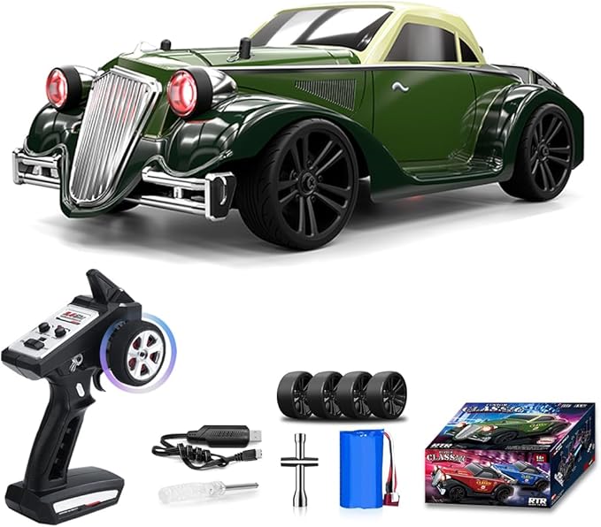 1:16 Scale Off-Road Retro Classic Car SCY-16302-2.4G 4WD 35km/h High-Speed Racing Damping Climbing Off-Road Vehicles Christmas Birthday Gift for Adults(Army Green)