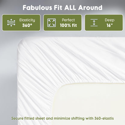 SONORO KATE 100% Egyptian Cotton Sheets King Size - 600 Thread Count, Luxury Hotel Quality Bedding Set, Soft Cooling Sateen Weave Bed Sheet Sets, 16" Deep Pocket - 4 PC(White,King)