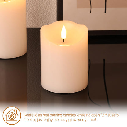 Girimax White Flameless Pillar Candles with Remote, LED Candles Battery Operated, Real Wax Electric Candles Flickering Set of 3