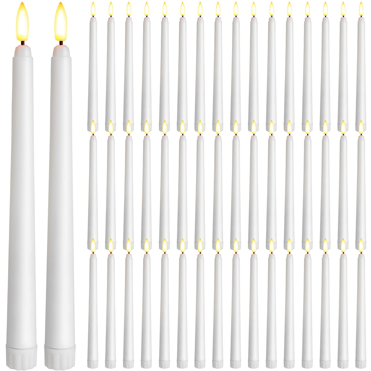 Baquler 50 Pcs 9.7 Inch Flameless Taper Candles Battery Operated Taper Candles Bulk LED Flickering White Candlesticks for Wedding Church Table Centerpiece Halloween Christmas Party Decor