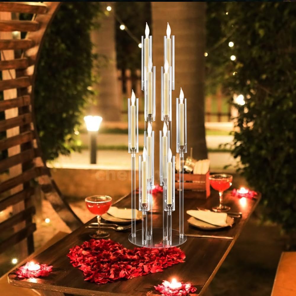 16PCS Acrylic Candelabra Centerpiece for Wedding,10 Arm Candlesticks Holder Clear Tall Candelabra Large Floral Centerpieces for Tables Anniversary Party Brithday candelabros para centros de mesa