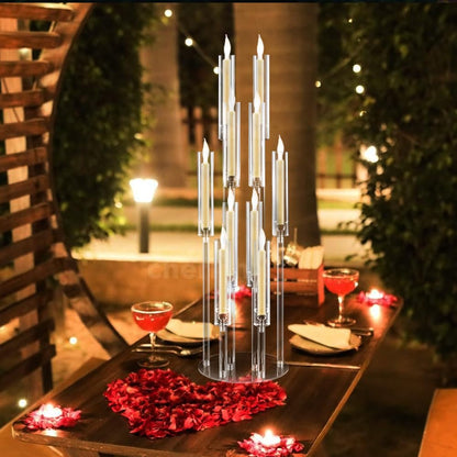 16PCS Acrylic Candelabra Centerpiece for Wedding,10 Arm Candlesticks Holder Clear Tall Candelabra Large Floral Centerpieces for Tables Anniversary Party Brithday candelabros para centros de mesa
