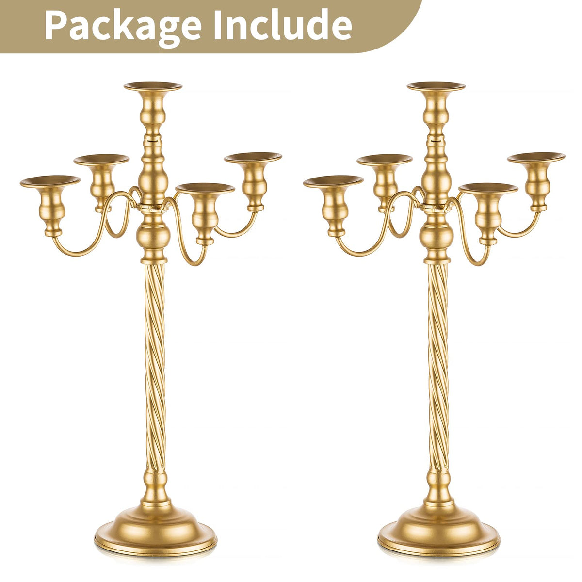 Nuptio Tall Candle Holder Gold Candelabra 21in Candlestick Holder 5 Arm Candelabras 2 Pcs Metal Taper Candle Holders Candle Stand Table Centerpiece for Wedding Fireplace Home Halloween Church Decor