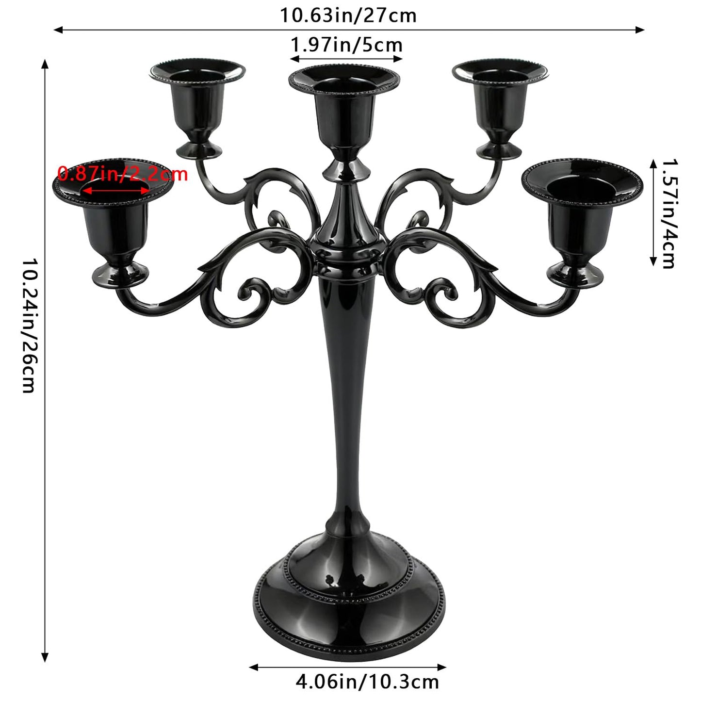 Metal Candelabra Candle Holder for Taper Candles, 5 Arms Black Candlestick Holders 10.24 inch Tall, Gothic Candle Stick Holder for Christmas Halloween Wedding Table Centerpiece Decoration