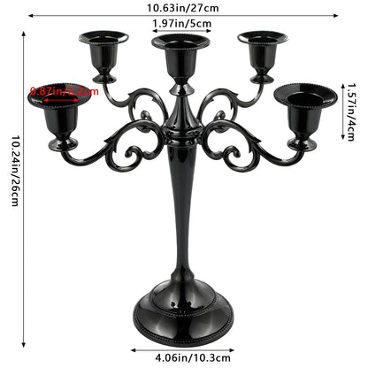 Metal Candelabra Candle Holder for Taper Candles, 5 Arms Black Candlestick Holders 10.24 inch Tall, Gothic Candle Stick Holder for Christmas Halloween Wedding Table Centerpiece Decoration