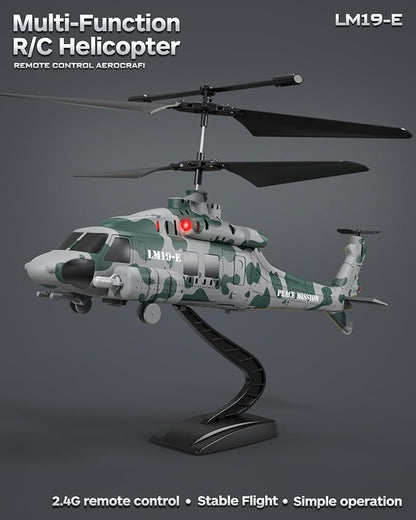 RC Helicopter LM19-E 2.4GHz Remote Control Helicopter with 10 Launchable Missiles LED Light Altitude Hold One-Key Take Off Indoor Friendly Army Toys for Birthday(2 Batteries)