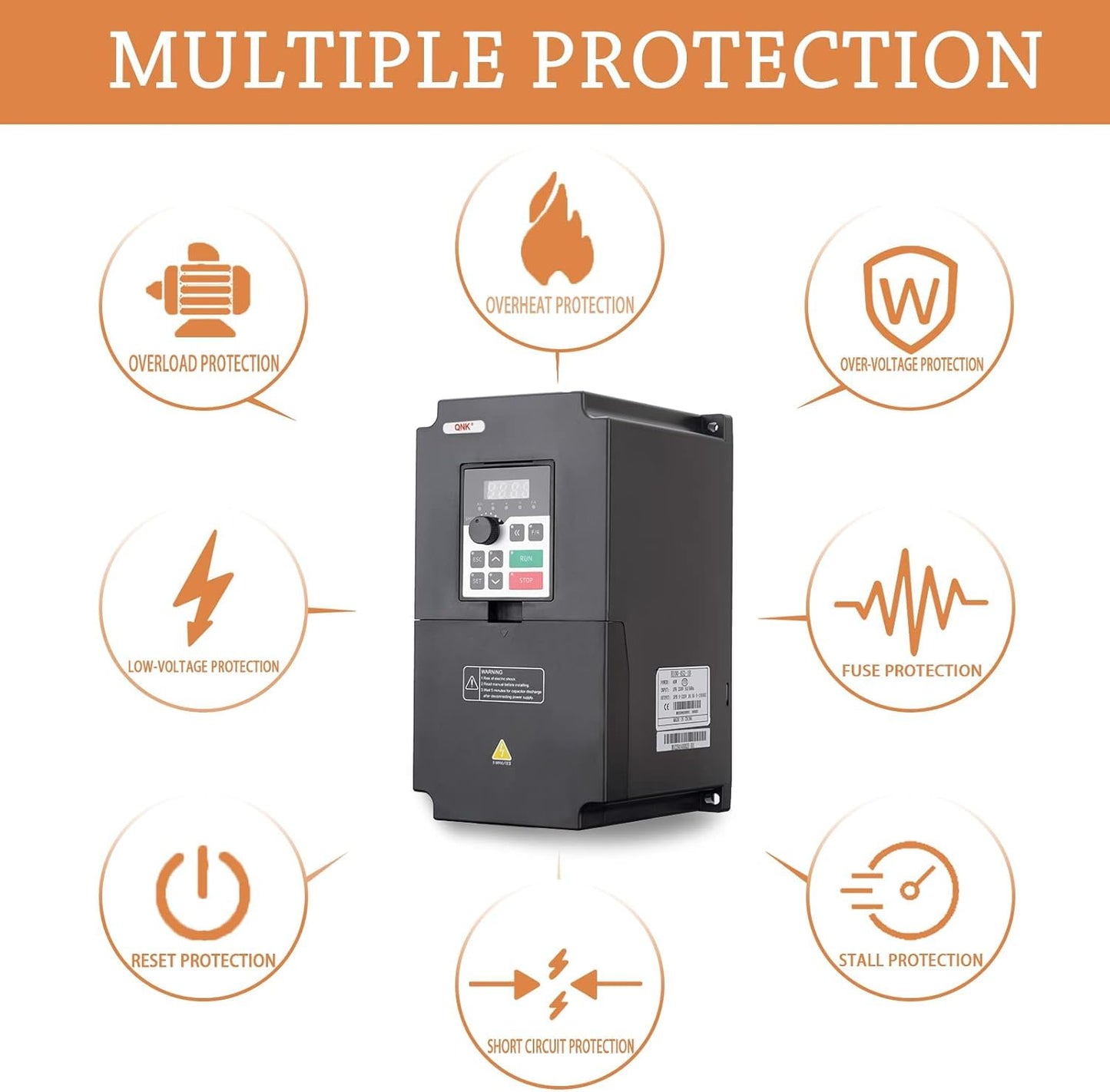 QNK 7.5KW 10HP 380V AC 17.5A VFD Converter Single to 3 Phase Inverter Variable Frequency Drive for CNC Spindle Motor Speed Controller