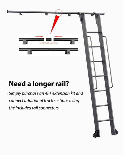 87" Sliding Library Ladder, Black +12FT Rolling Track Kit