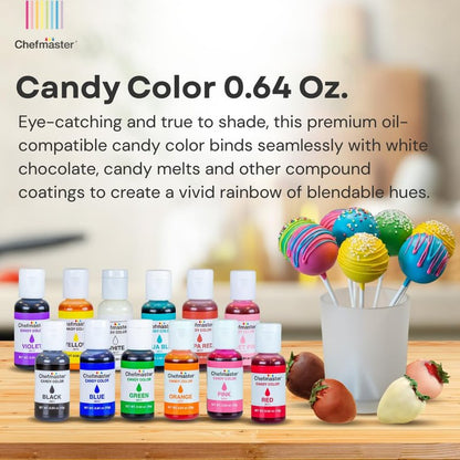 Chefmaster Yellow Candy Color | True-Tone Shades | Oil-Based | Professional-Grade Dye | Chocolate, Strawberries, Cake Pops | Decorating | Easy-to-Use | Manufactured in the USA | 0.70 oz