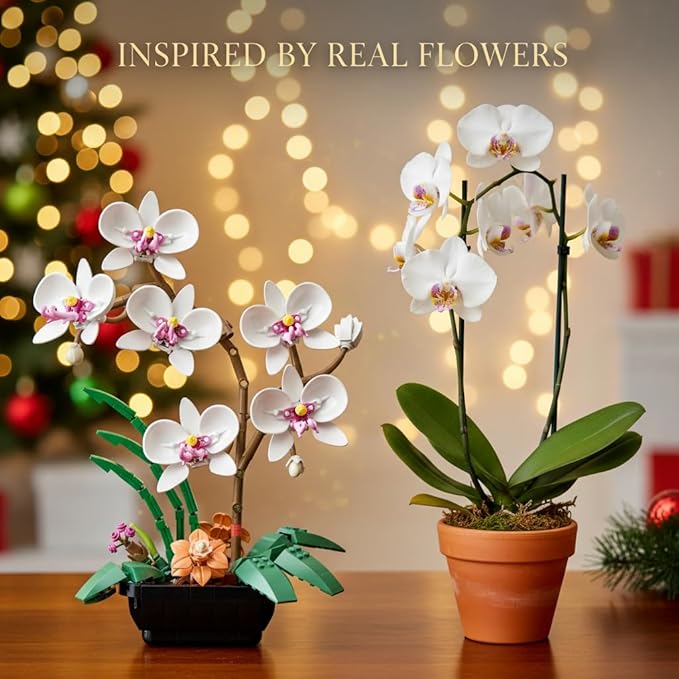 WISEPLAY White Orchid Building Block Flower Set for Adults – 581 PCS Botanical Collection Model Kit Elegant for Women Creative Adult Craft Set