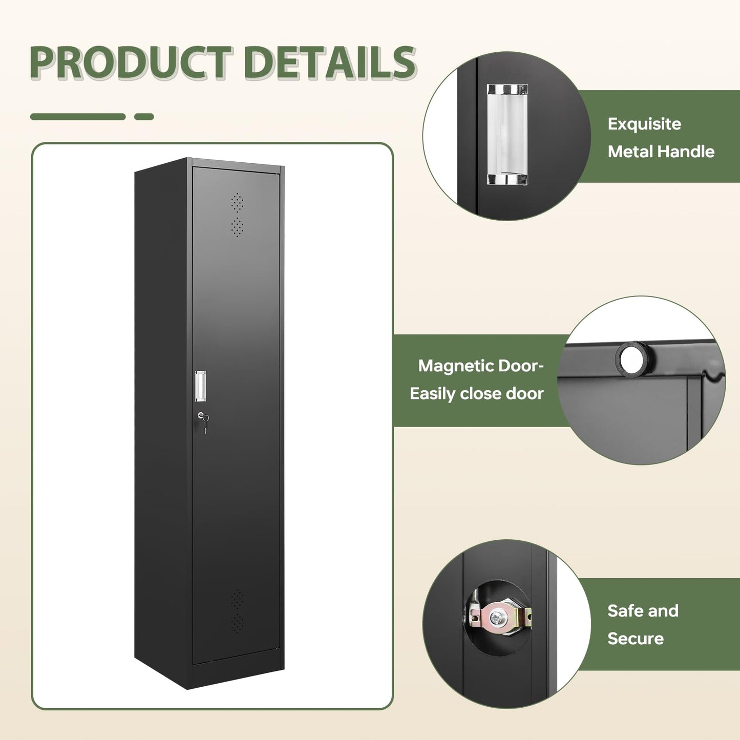 Letaya Broom Closet Storage Cabinet,Metal Cleaning Supply Tool Cabinet,Utility Cabinets for Brooms & Mops Black Garage Organization Cabinet for Laundry Room, Bathroom