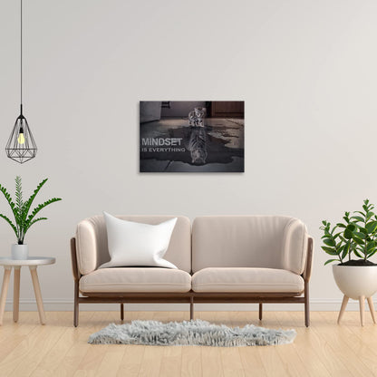 Motivational Canvas Wall Art Mindset is Everything Posters Prints Cat Big Tiger Inspirational Quote Painting for Office Bedroom Decor (12" W x 18" H)