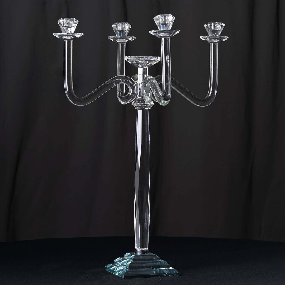 Efavormart 27" Tall Handcrafted Gem Cut 5 Arm Crystal Modern Glass Candelabra Candle Holder Wedding Centerpiece