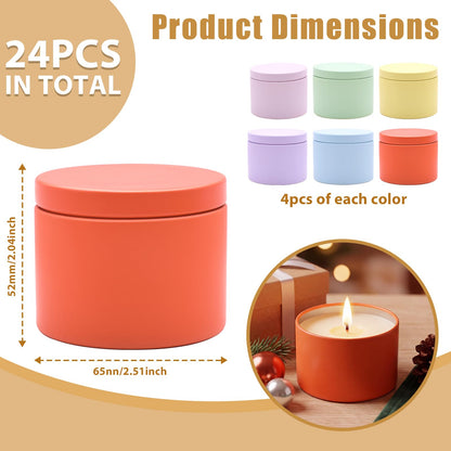 YJHSS 24-Pack 4oz Candle Tins with Lids, Metal Candle Jars for Candle Making, Empty Containers Vessels Bulk for Small Business & Beginners DIY Storage -Multicolor