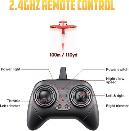 HAWK'S WORK 2 CH RC Airplane RC Plane Ready to Fly 2.4GHz Remote Control Airplane Easy to Fly RC Glider for Kids &amp Beginners (Red)