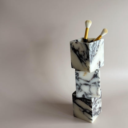 StonePlus Natural Marble Stone Square Storage Container Empty Vessel Holder Cup for Candle/Pens/Sundries items (Calacatta Purple)