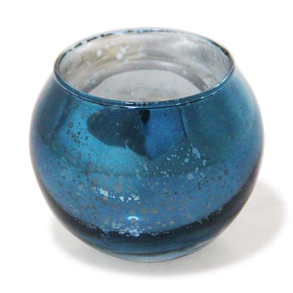 DerBlue 16Pcs Round Mercury Glass Votive Candle Holders for Wedding Centerpieces, Valentines Dinner, Garden Tub and Any Theme Events (Navy Blue)