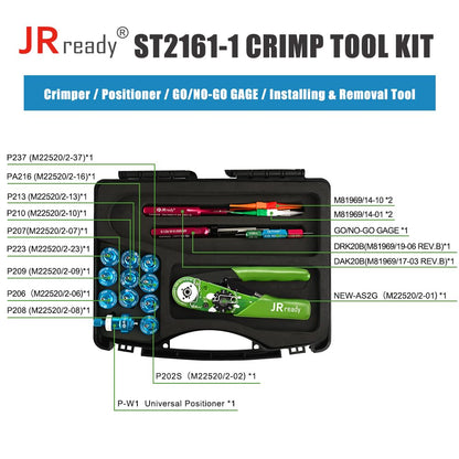 JRready ST2161-1 Aviation Crimp Tool Kit NEW-AS2G Miniature Crimper M22520/2-01 for G125 GO NO-GO GAGE 11 Pcs Positioners DAK20B DRK20B M81969/14-01 M81969/14-10 Installing Removal Tool