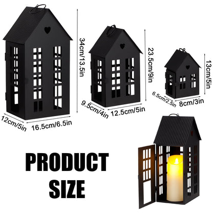 TRIROCKS Set of 3 Decorative Hanging Lanterns 13.5"&9.5"&5.5" H Gothic Street Town House Village Decor Candle Holders for Home Garden Yard Patio Gothic Parties Events Indoors Outdoors(Black)