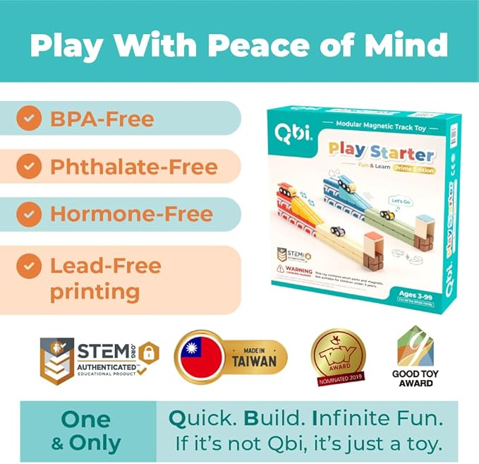 QBI Magnetic Blocks Play Starter Set – STEM Construction Toys &amp Race Car Track for Kids Ages 3-5+｜Educational Magnet Building Tiles with 2 Ramps &amp 4 Vehicles｜Montessori Gift for Boys &amp Gir