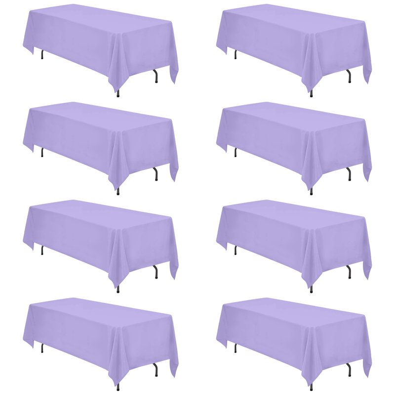 BRILLMAX 8 Pack Lavender Tablecloths 70 x 120 Inch for 6ft & 8ft Rectangle Tables - 150 GSM Polyester Fabric, Universal Fit, Water, Stain & Wrinkle Resistant Cloth Cover for Wedding Banquet Dining