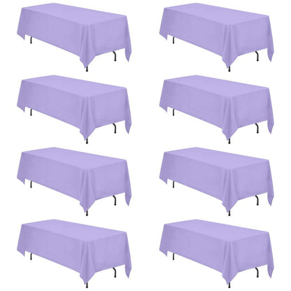 BRILLMAX 8 Pack Lavender Tablecloths 70 x 120 Inch for 6ft & 8ft Rectangle Tables - 150 GSM Polyester Fabric, Universal Fit, Water, Stain & Wrinkle Resistant Cloth Cover for Wedding Banquet Dining